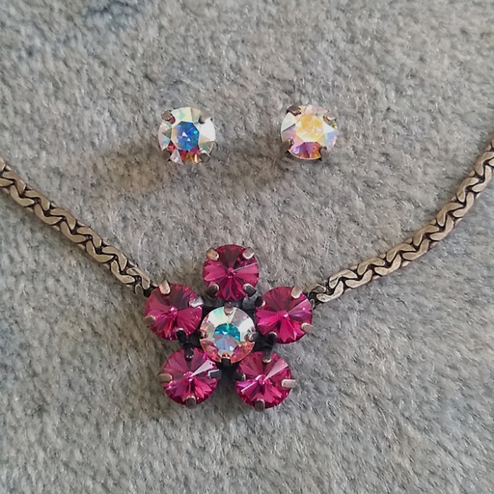 Swarovski Crystal Floral Necklace and Post Earrings